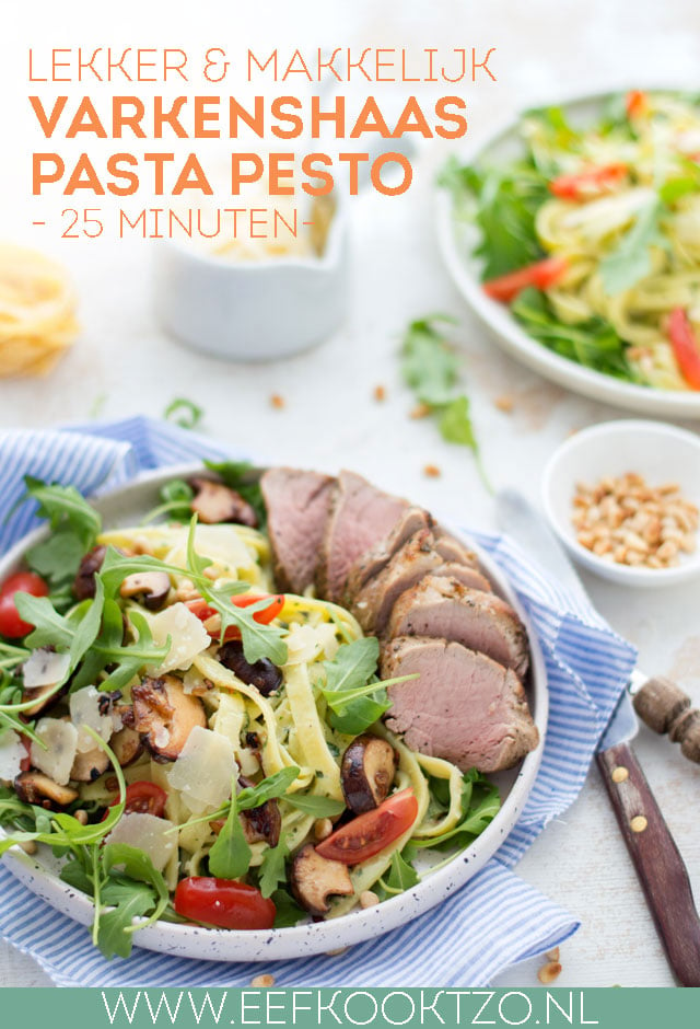 Varkenshaas met pasta pesto Pinterest collage