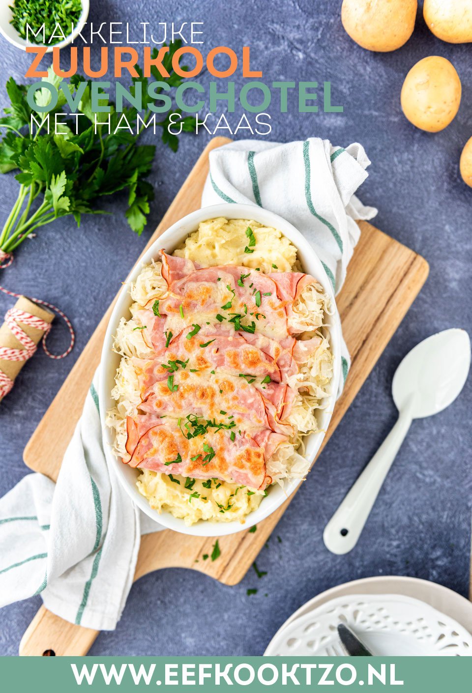 Ovenschotel met zuurkoolrolletjes en ham en kaas Pinterest collage