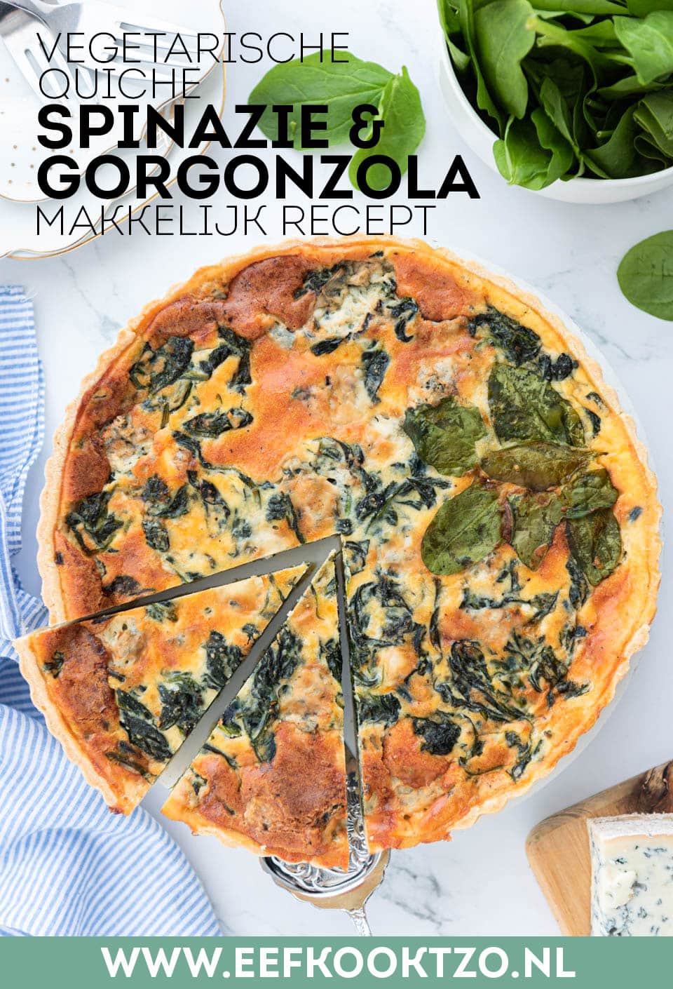 Vegetarische quiche met spinazie en gorgonzola Pinterest Collage