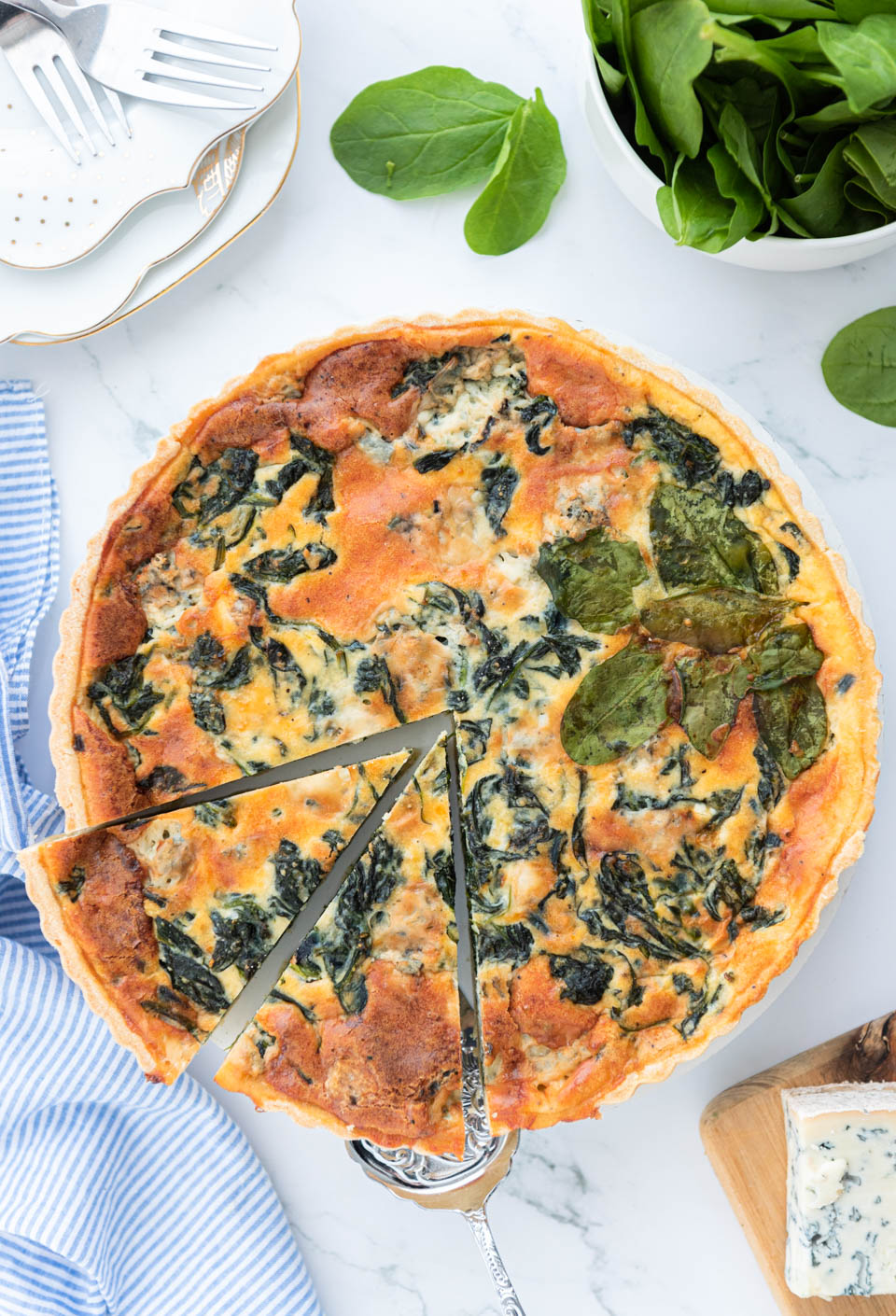 Vegetarische quiche met spinazie en gorgonzola