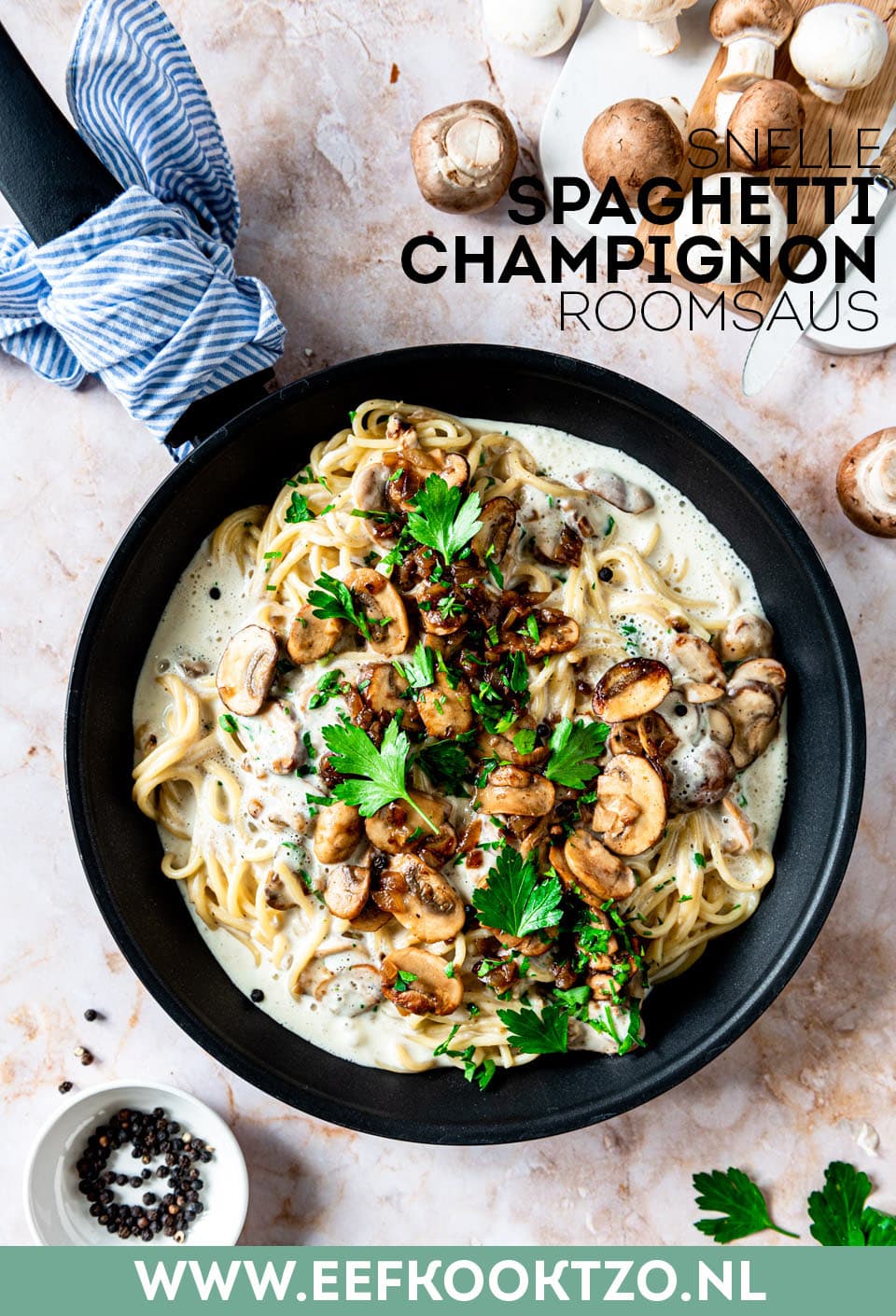 Spaghetti champignons roomsaus Pinterest Collage