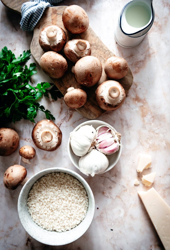 Ingredienten risotto met champignons