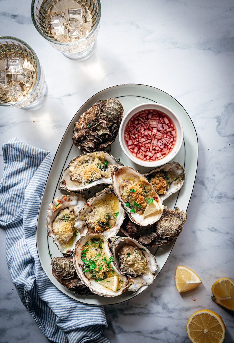 gegratineerde oesters met kaas en panko