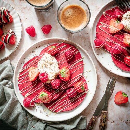 Red velvet pancakes