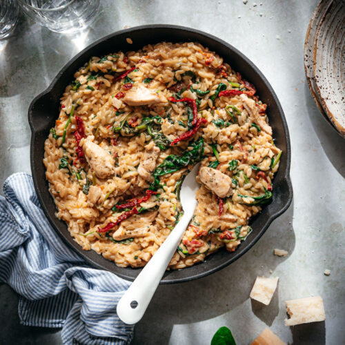 Orzo met kip en spinazie