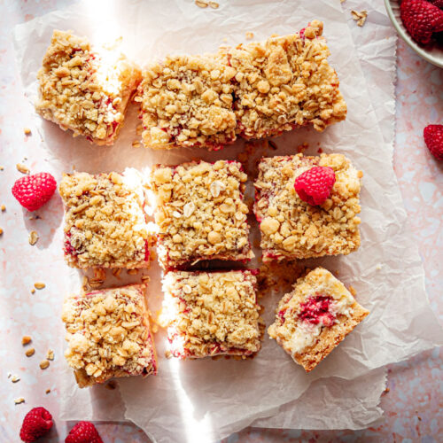 framboos cheesecake met kruimels