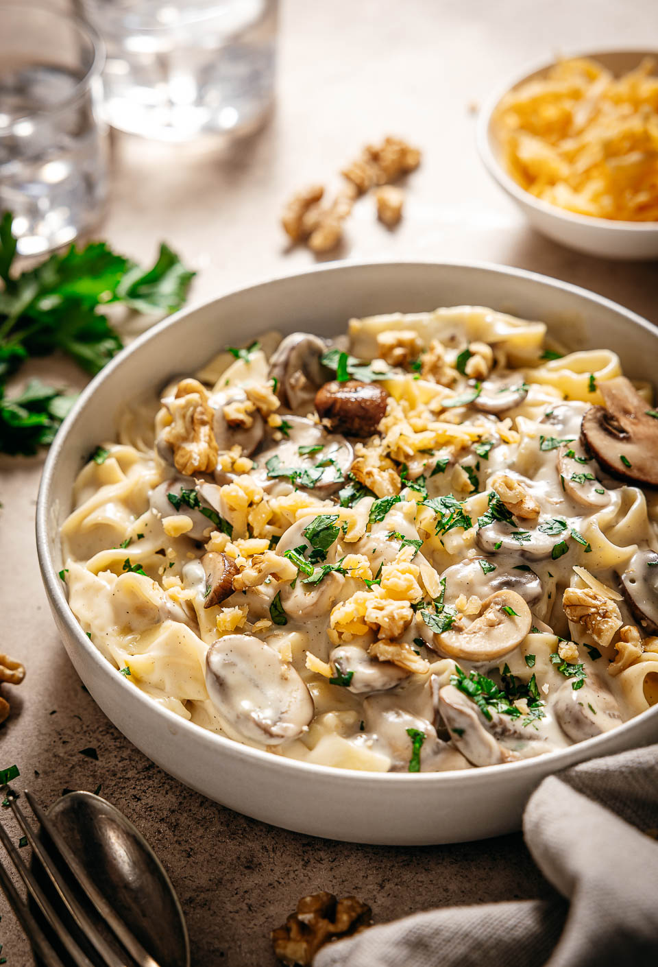Pasta gorgonzola met champignons