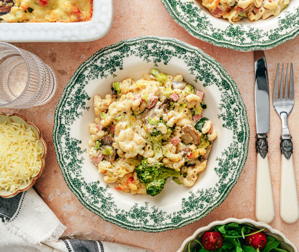 Macaroni met ham en kaas