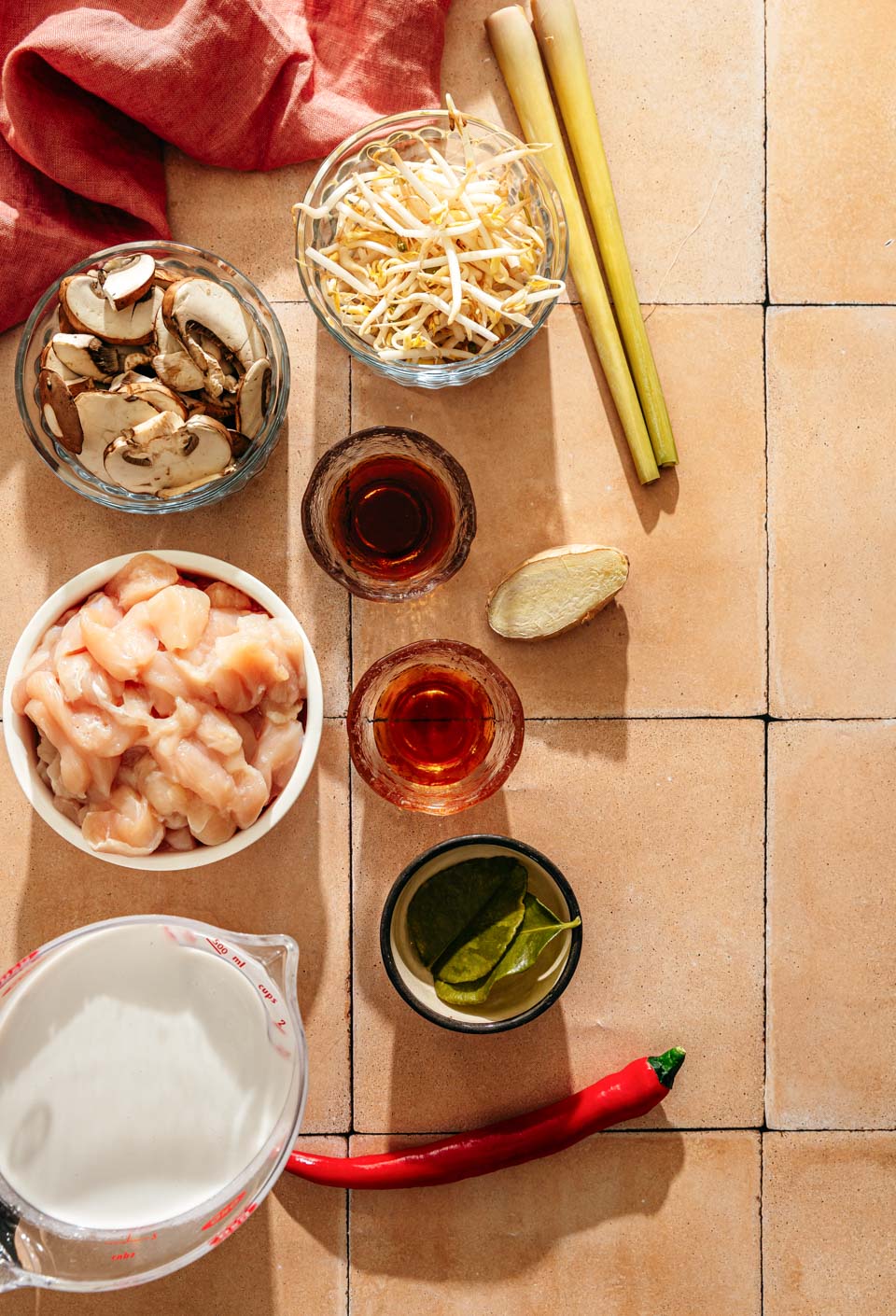 Ingredienten voor tom kha kai soep