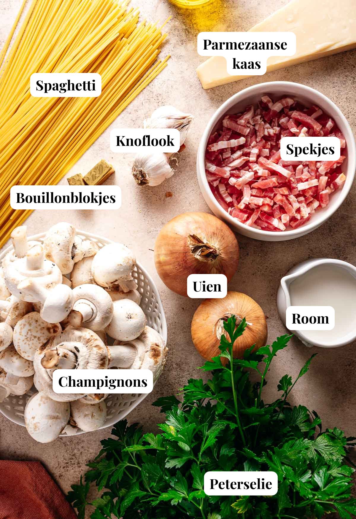 Ingredienten Romige pasta met spekjes