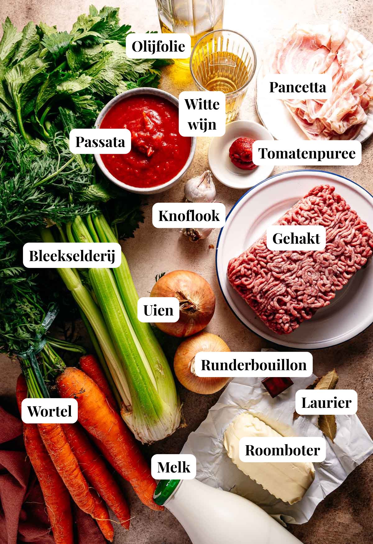 Ingredienten bolognesesaus
