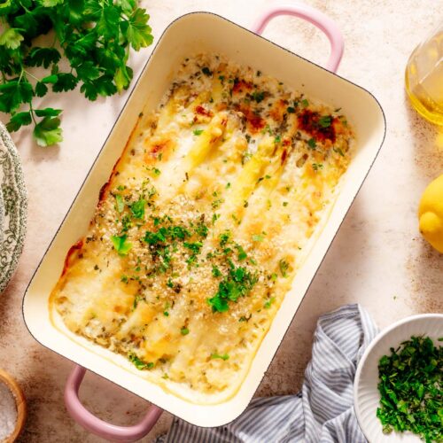 Gegratineerde asperges uit de oven