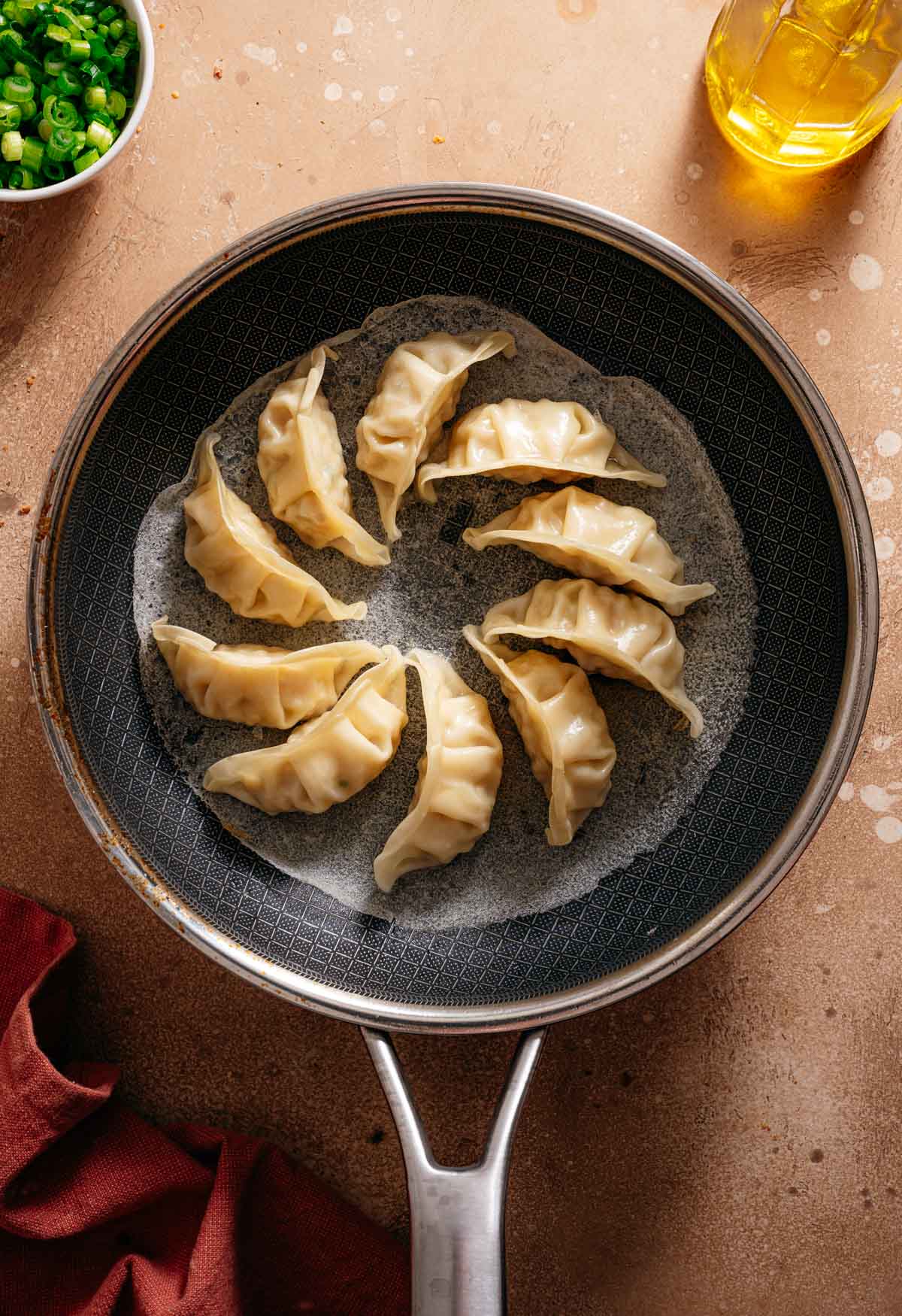 Gyoza skirt bakken in de pan