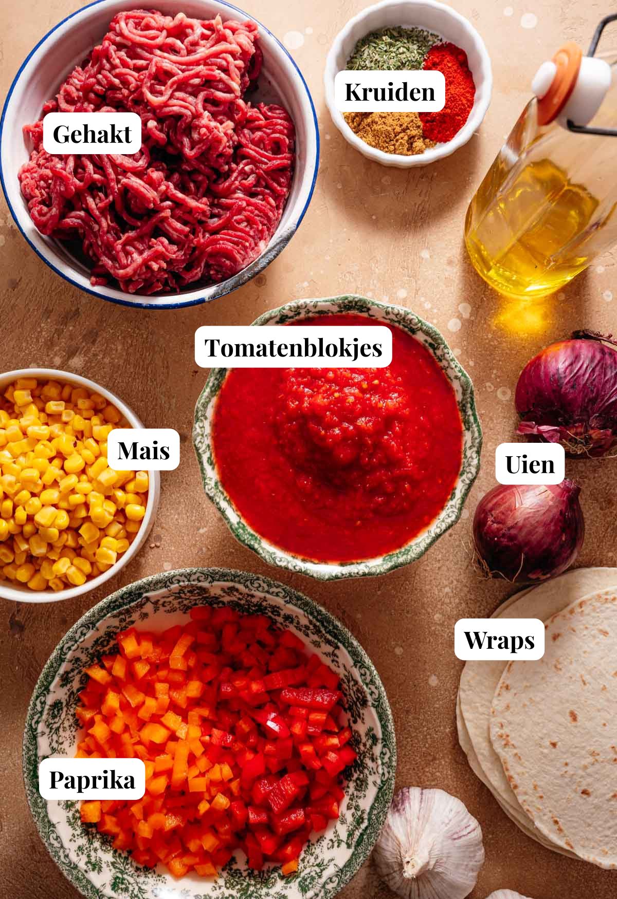 Ingredienten voor wraps uit de oven