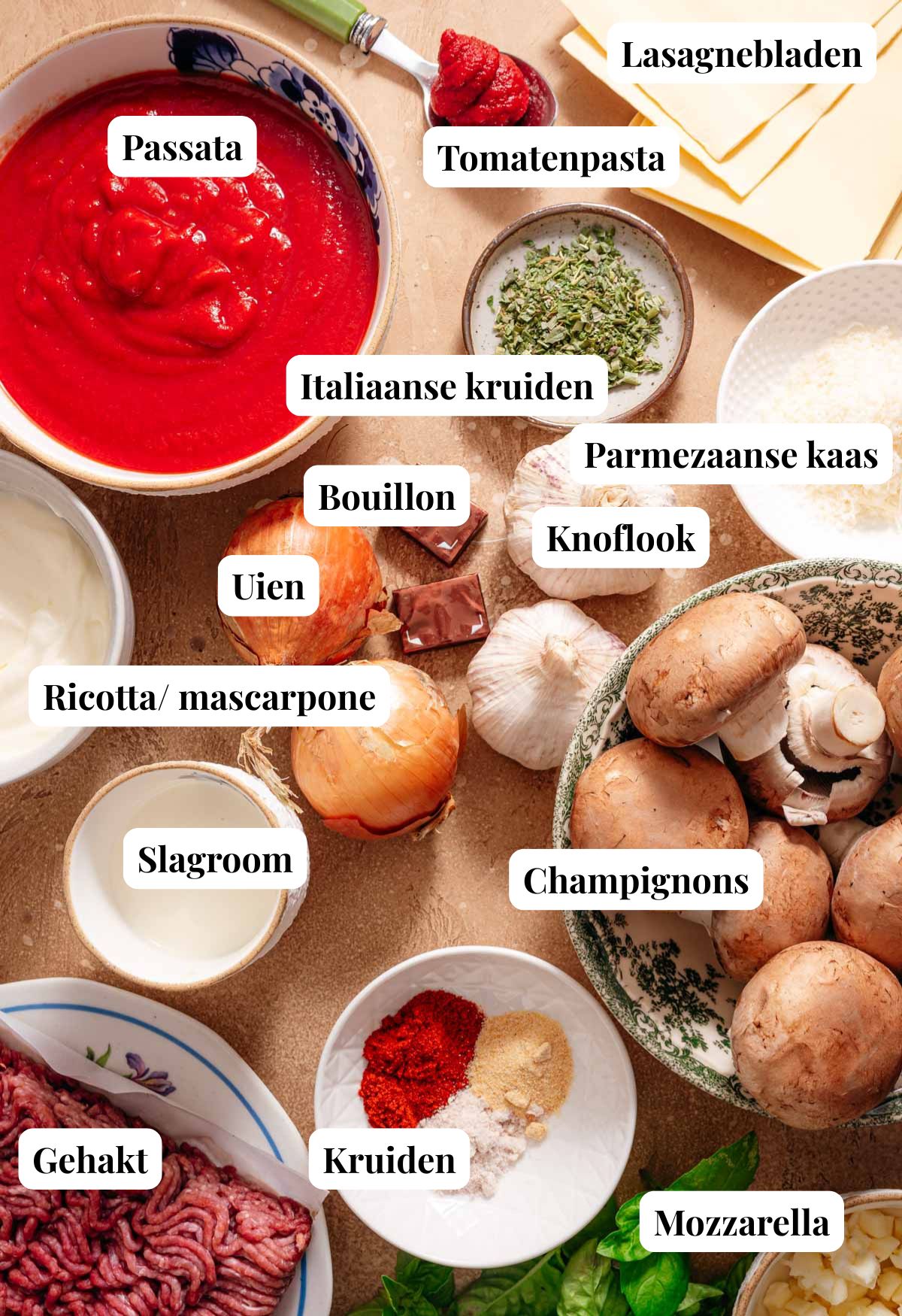 Ingredienten lasagnesoep