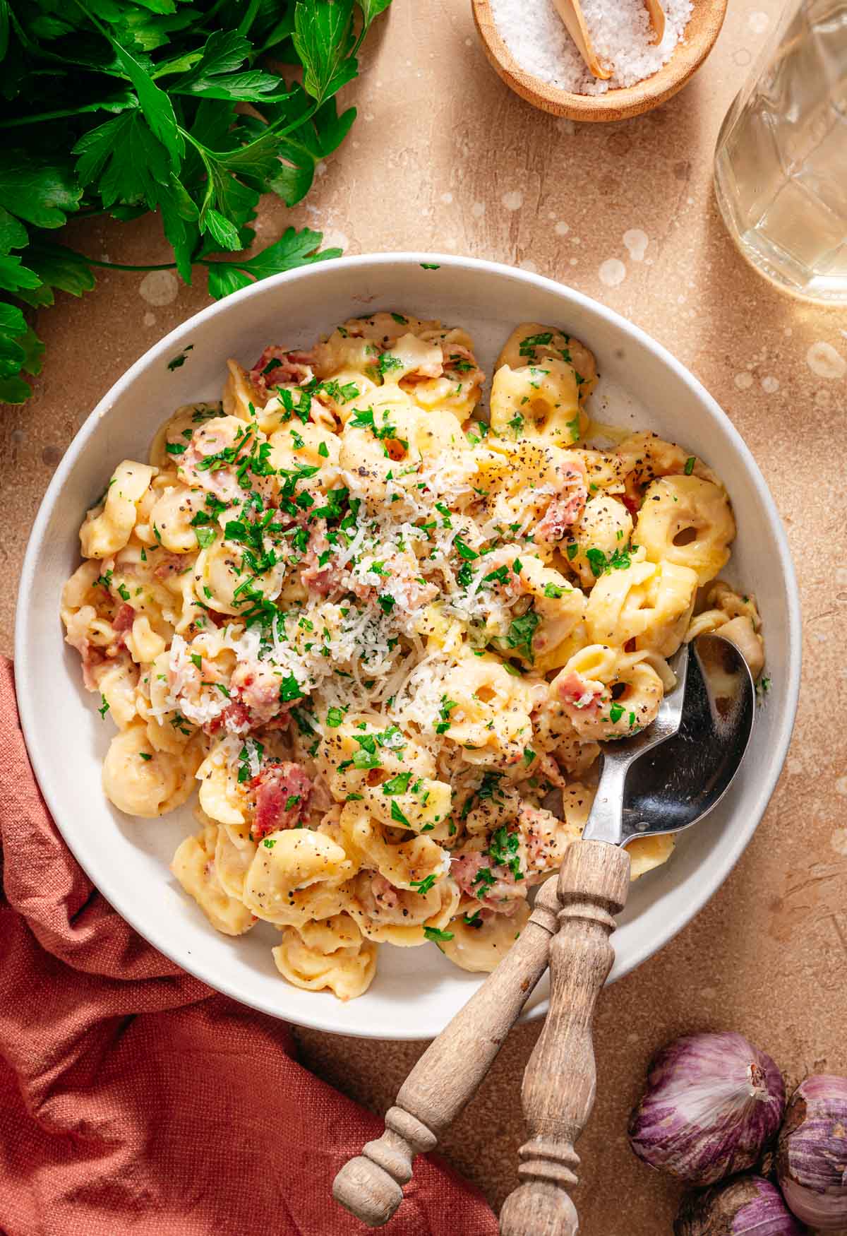 Romige Tortellini carbonara